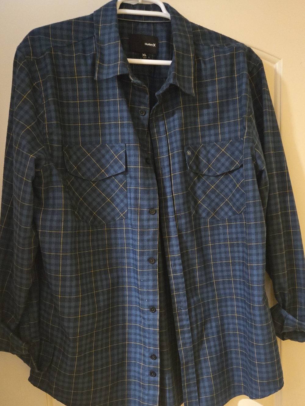 Hurley Blue and Yellow Plaid Button-Down Shirt - Men's XL
